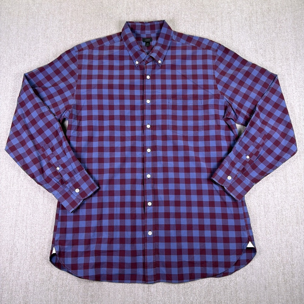 J.CREW Shirt Men Size XLT Checkered Long Sleeve Front Pocket‎ Cotton Button Up